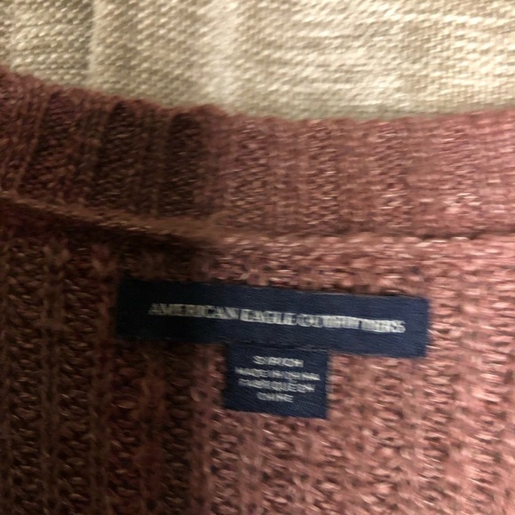 American Eagle Dusty Pink Lace Up Neckline Sweater - Picture 7 of 13